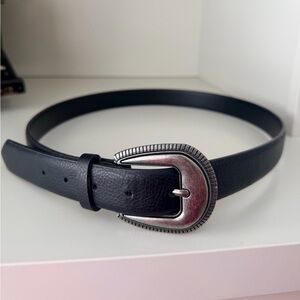 Western Style Buckle Black Leather Waist Belt Unbranded Womens Size M/L 94cm